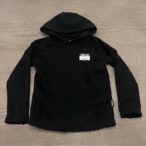 nununu Black Distressed Hoodie with 'HELLO' Patch